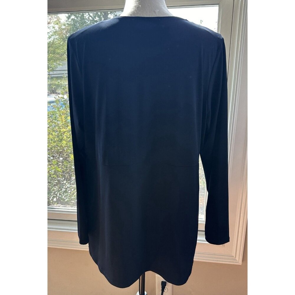 Michael by Michael Kors 0X Black Empire Top Blouse, Gold Logo Accent - Picture 3 of 6
